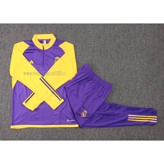 Tuta da Track de Felpa del Real Madrid Bambino 2023-2024 Purpura